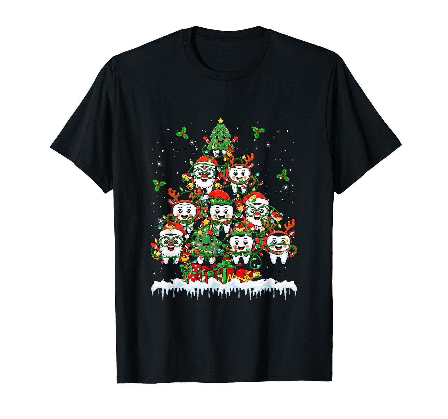 Group Santa Elf Reindeer Teeth As Colorful Xmas Tree Dentist T-Shirt