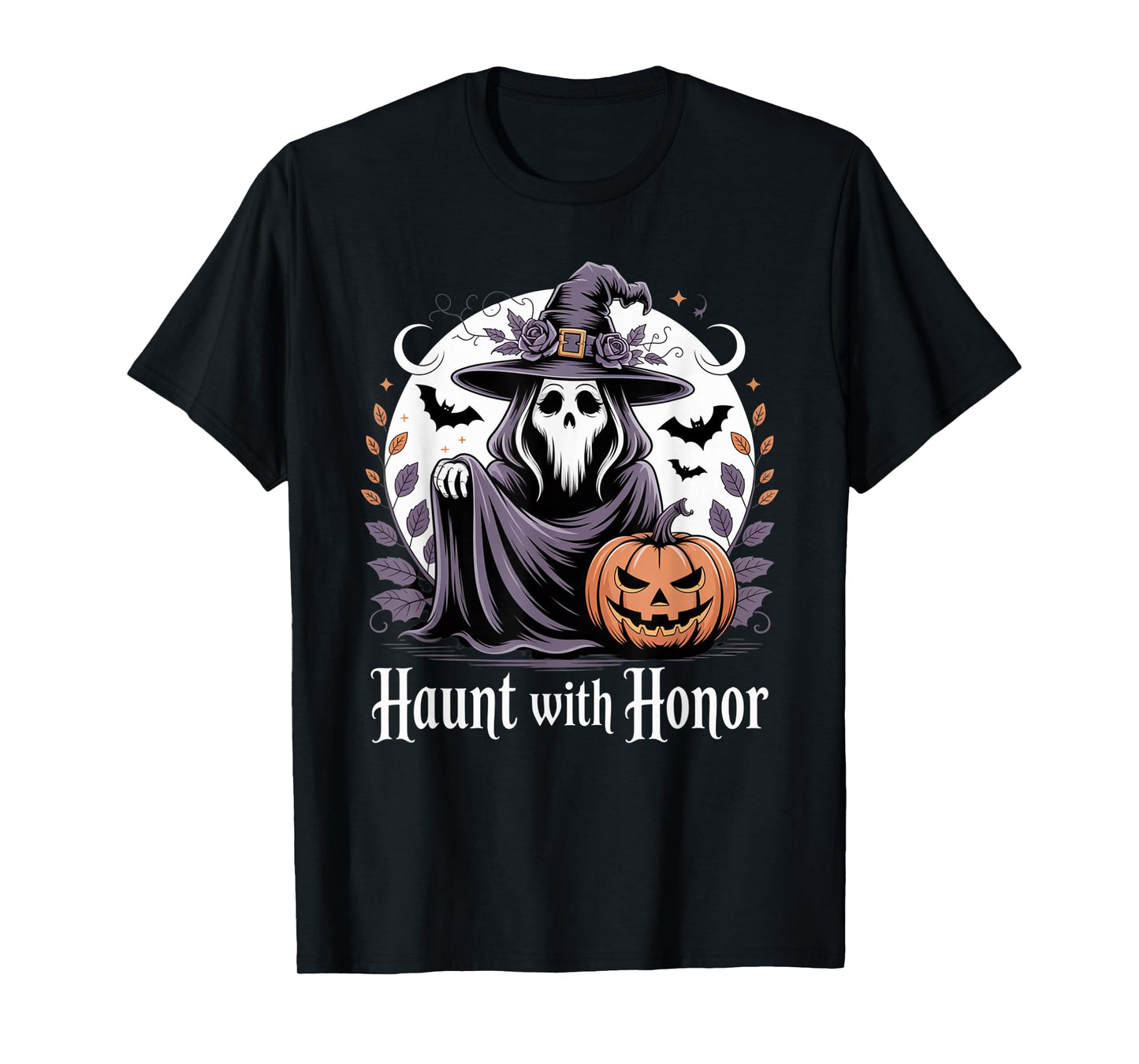 Gothic Witch Skull Pumpkin Halloween Shirt Spooky Floral T-Shirt