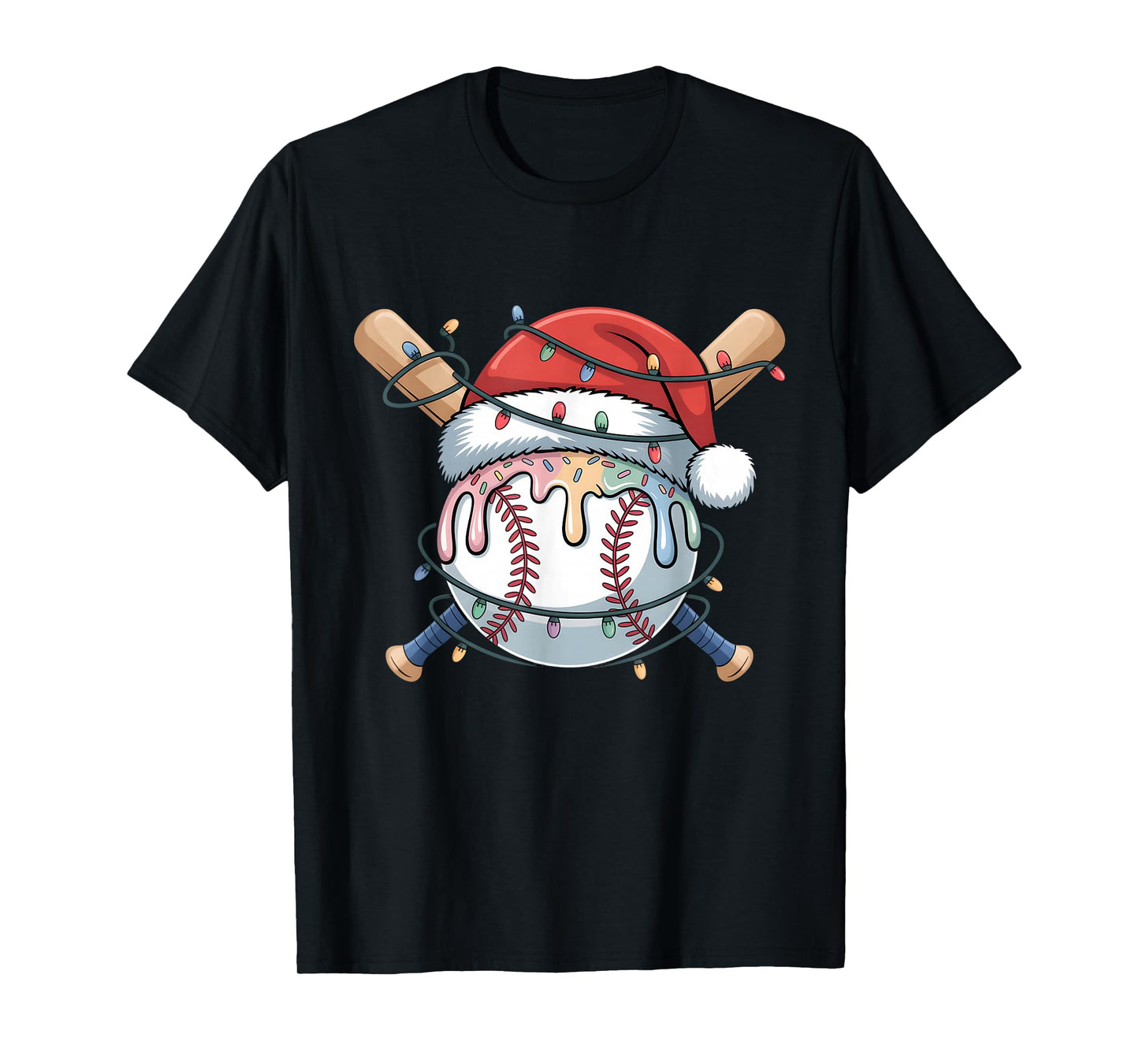 Ice Cream Drip Christmas Baseball Player Xmas Men Boys Kids T-Shirt