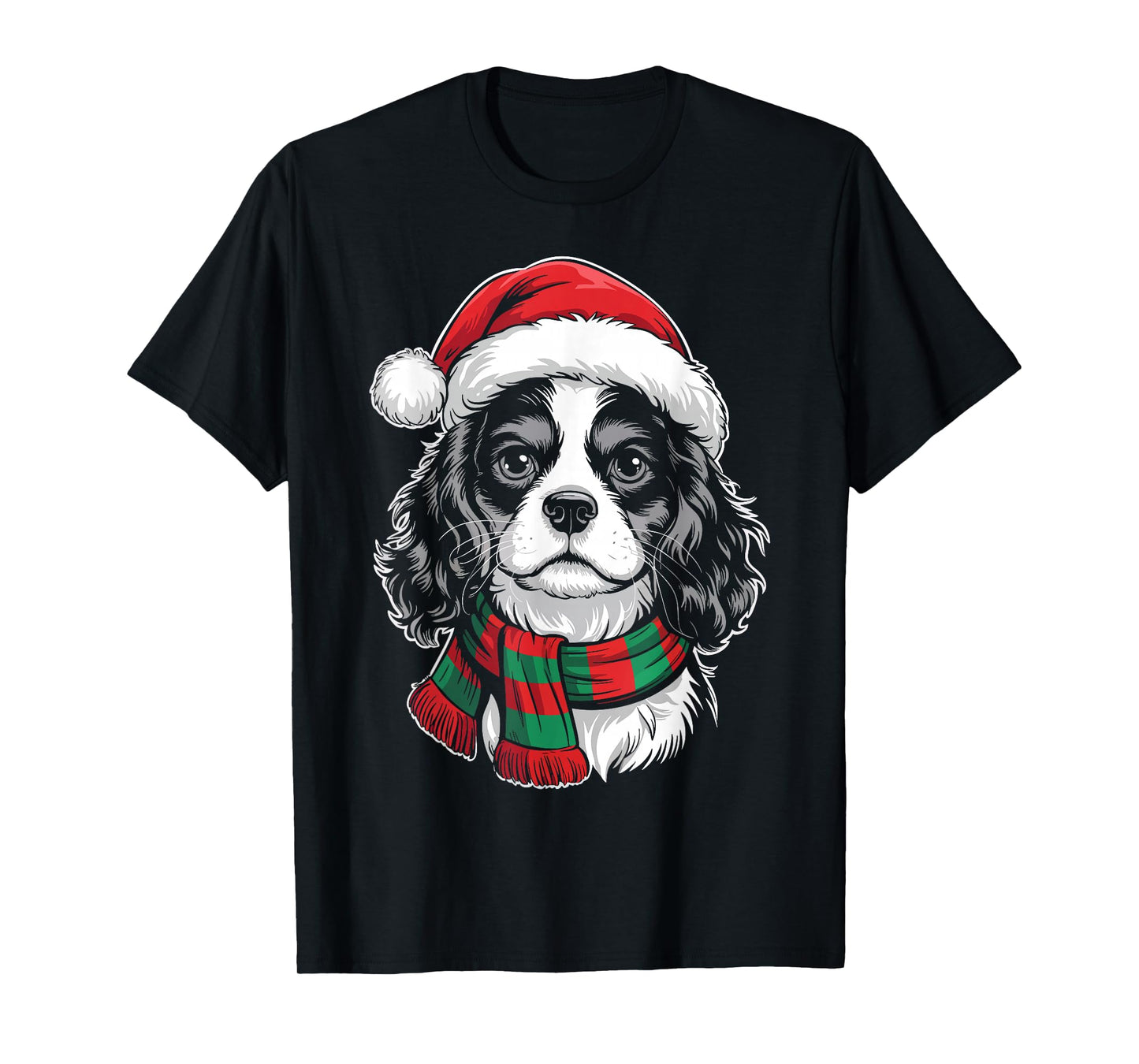 Cavalier King Charles Spaniel Dog Santa Hat Scarf Christmas T-Shirt