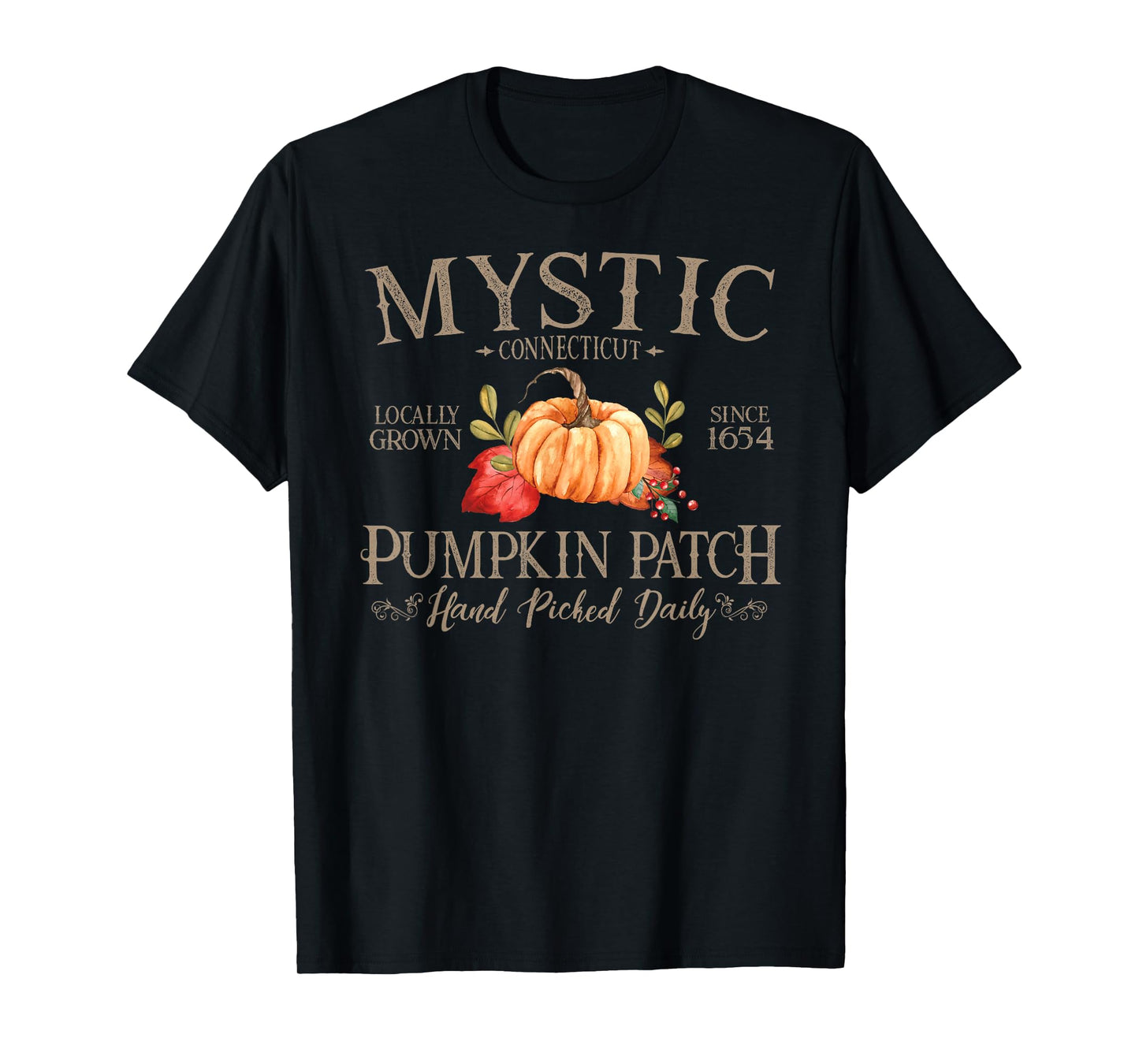 Mystic Connecticut Pumpkin Patch Fall Tan Letters T-Shirt