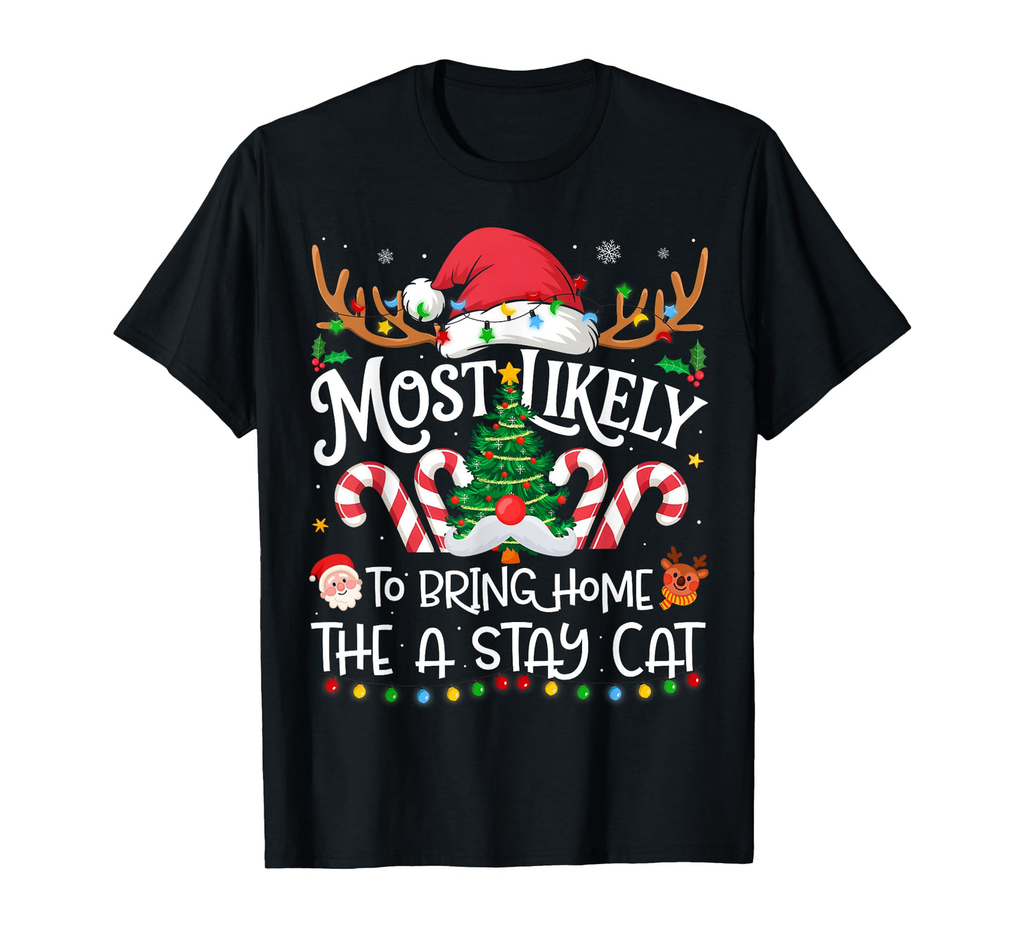 Most Likely to Bring Home The Stray Cat Family Matching Xmas T-Shirt