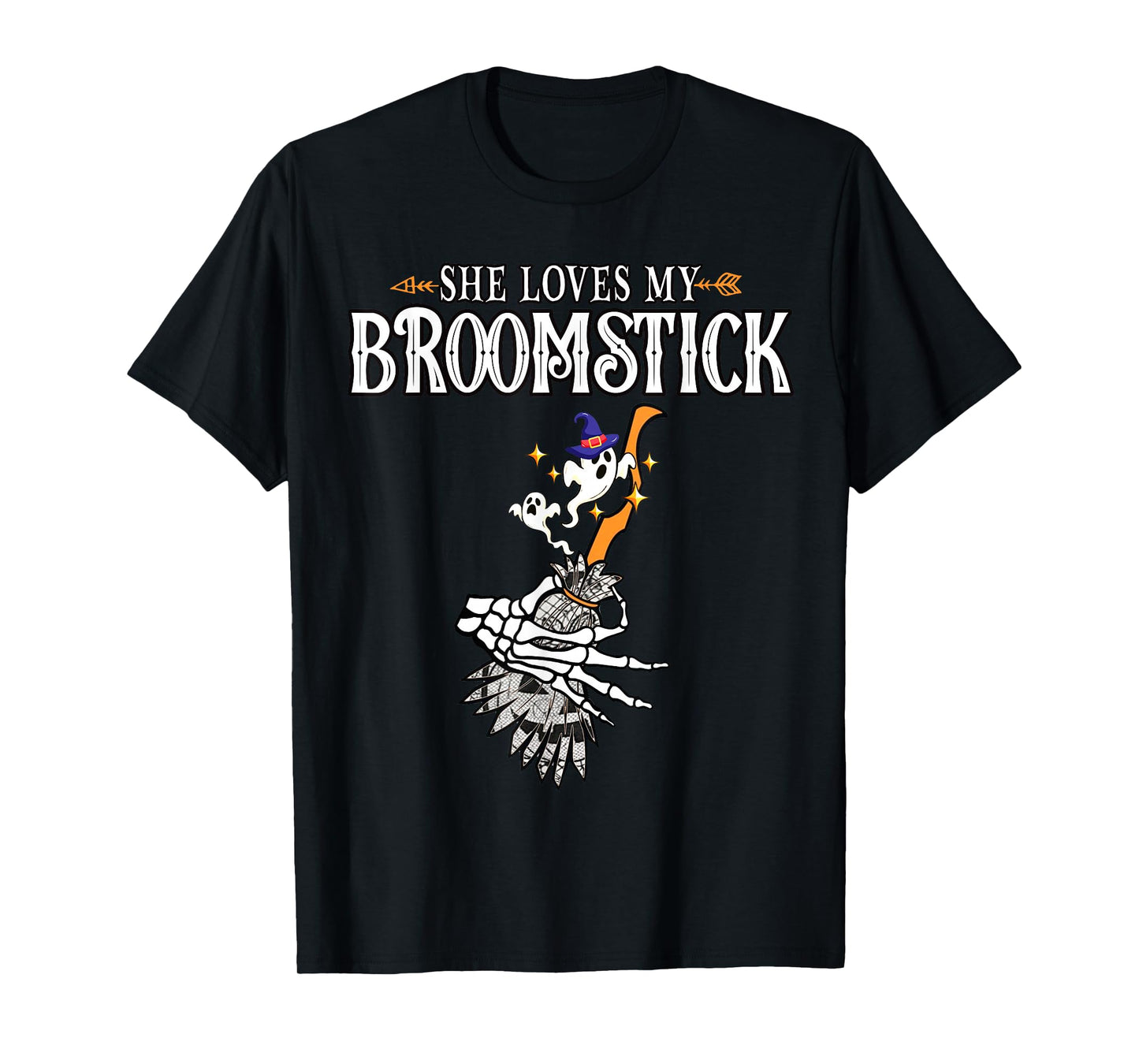 She Loves My Broomstick I Love Her Pumpkins Couple Halloween T-Shirt