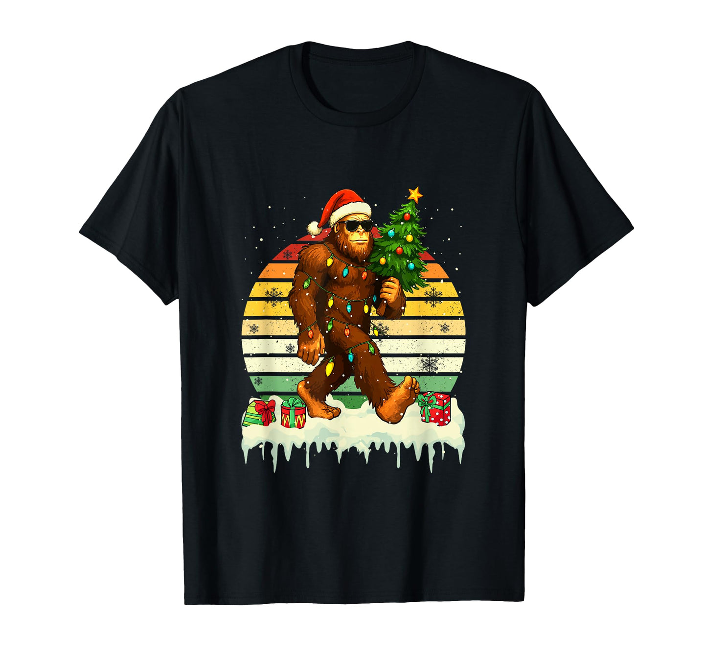 Vintage Retro Santa Bigfoot Sunglasses with Christmas Tree T-Shirt