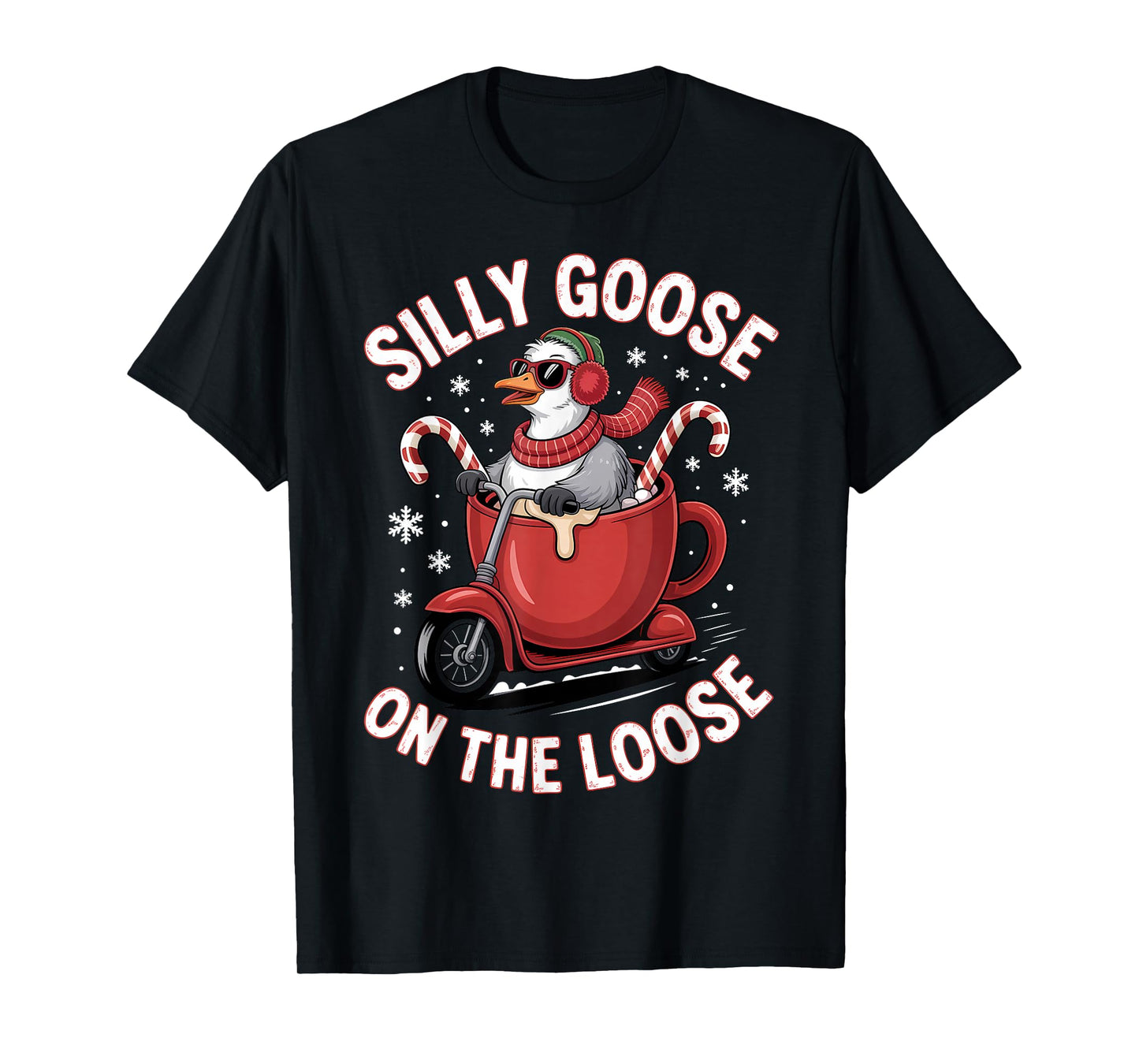 Goose Silly On The Loose Funny Hot Cocoa Scooter Christmas T-Shirt