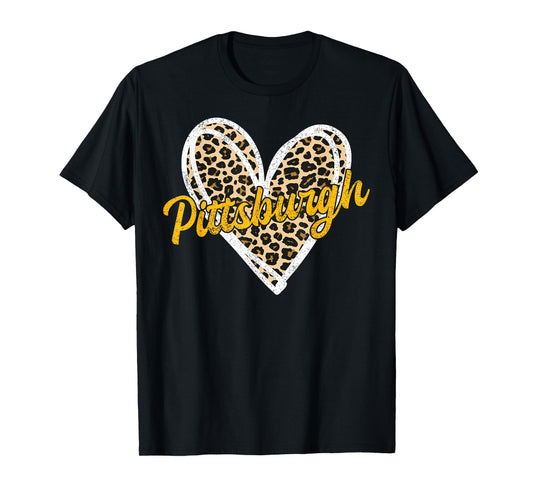 Pittsburgh Heart Leopard Woman Girl Women Kids T-Shirt