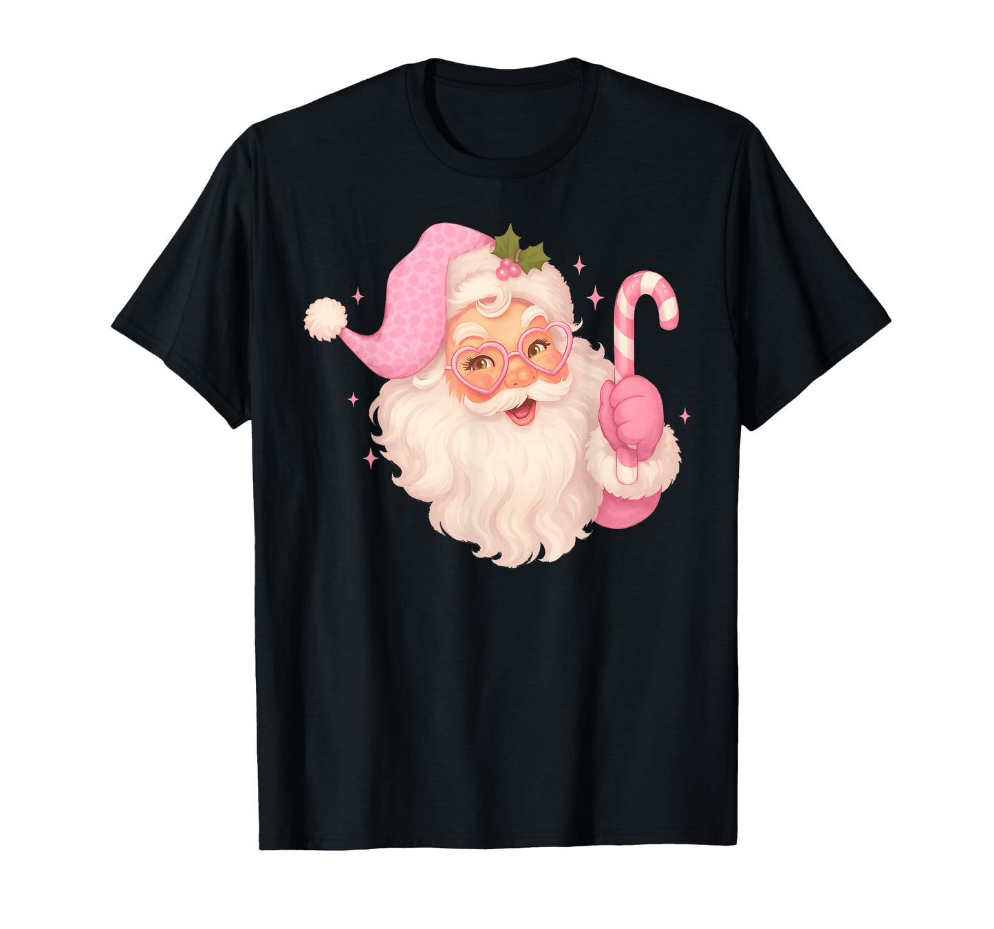 Vintage Pink Santa Claus Merry Christmas Men Women Boys Girl T-Shirt