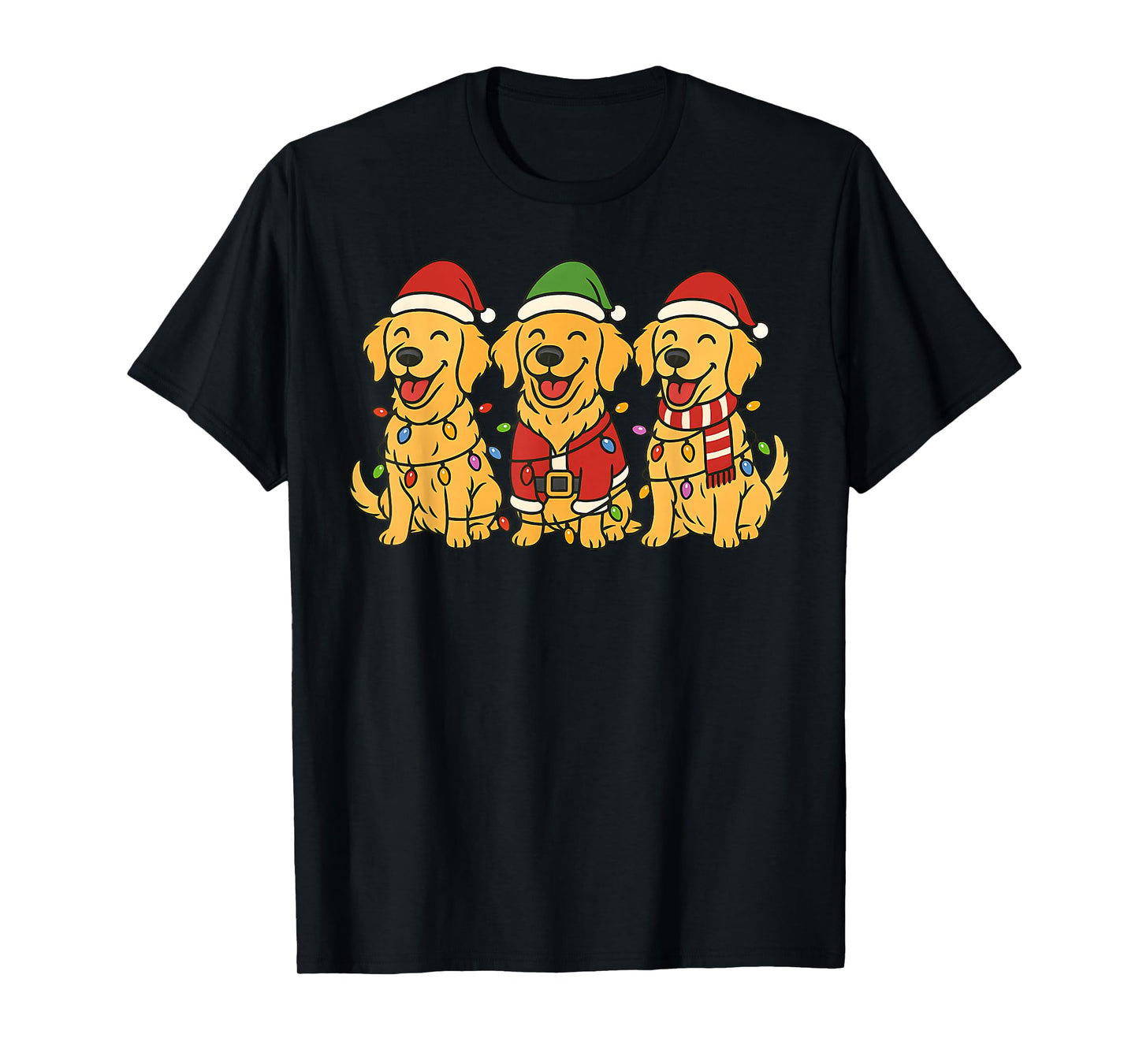 Cute Golden Retriever Dog Christmas Lights Santa Holiday Fun T-Shirt