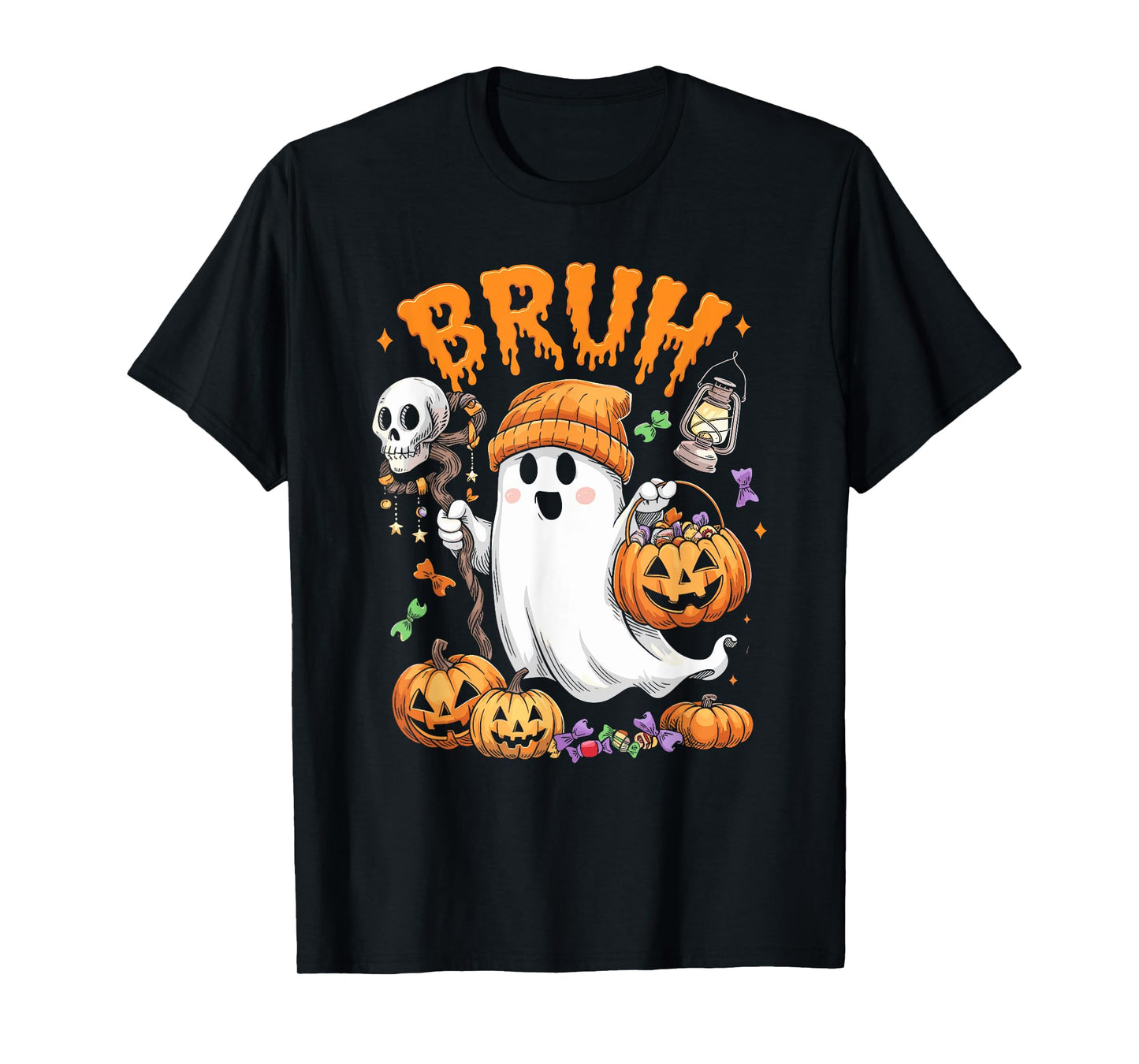 Bruh Ghost Halloween Cute Ghost Trick Or Treat Candy Kids T-Shirt