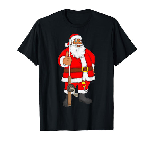 Fishing Santa Christmas Pajamas Funny Fisherman Xmas Costume T-Shirt