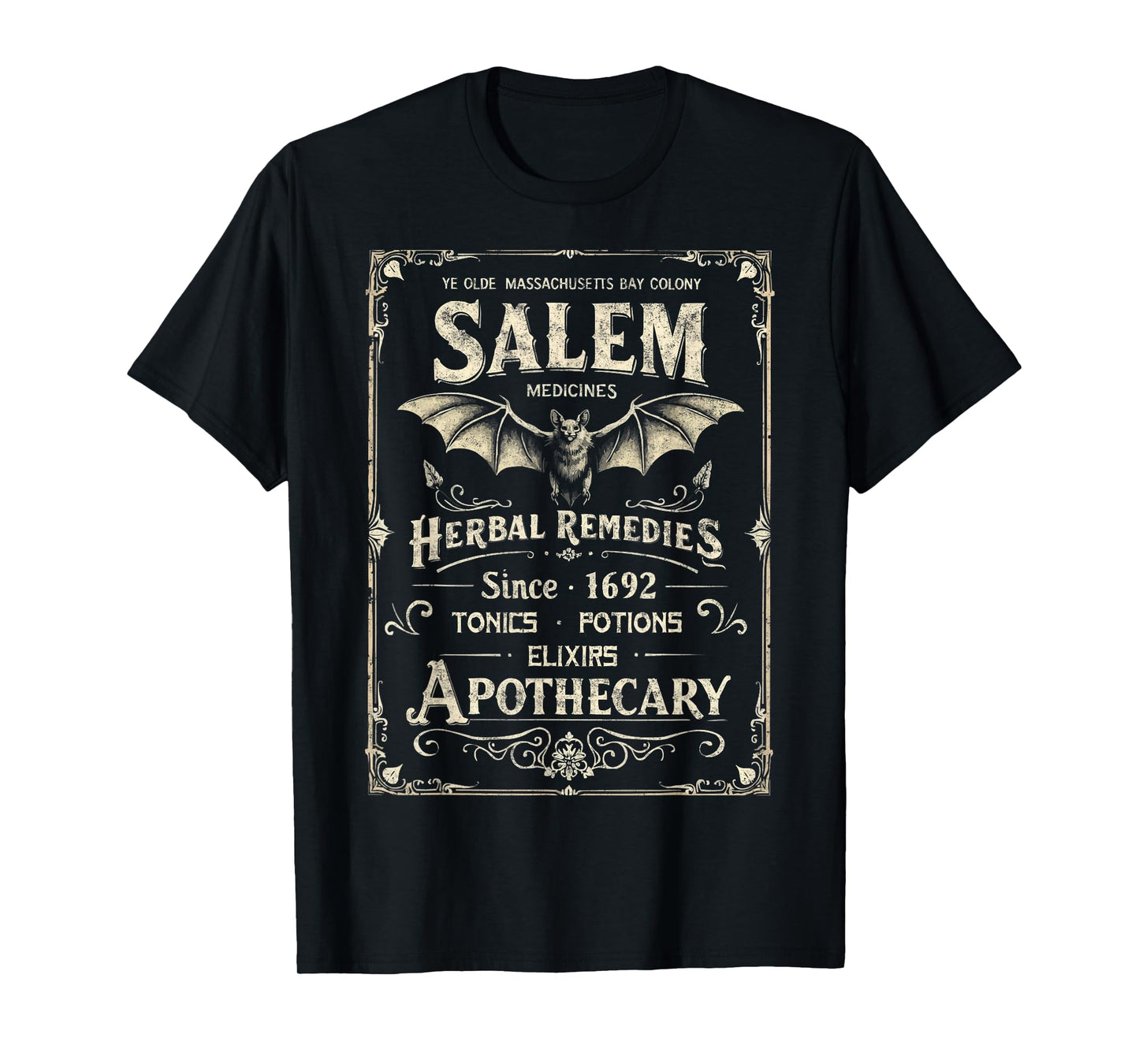 Vintage Salem 1692 Medicines Apothecary Funny Halloween Tee T-Shirt