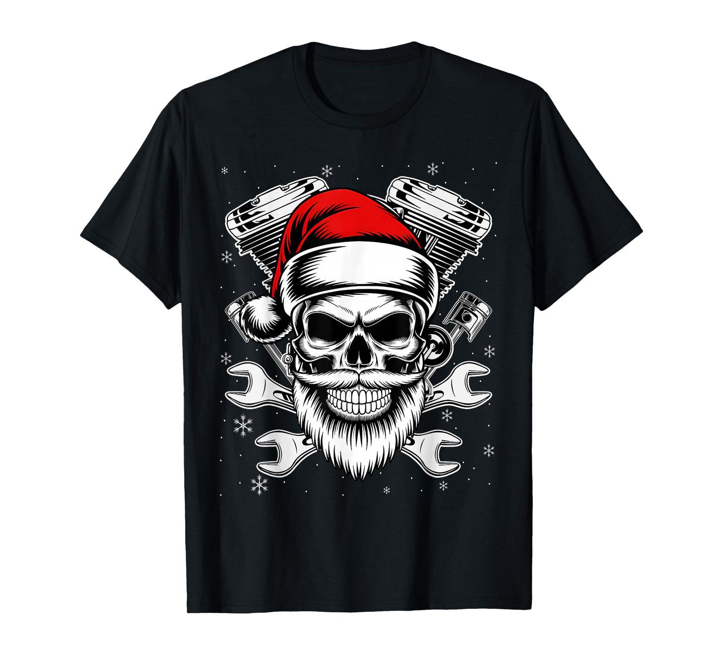 Christmas Biker Motorcycle Holiday Santa Skull Distressed T-Shirt
