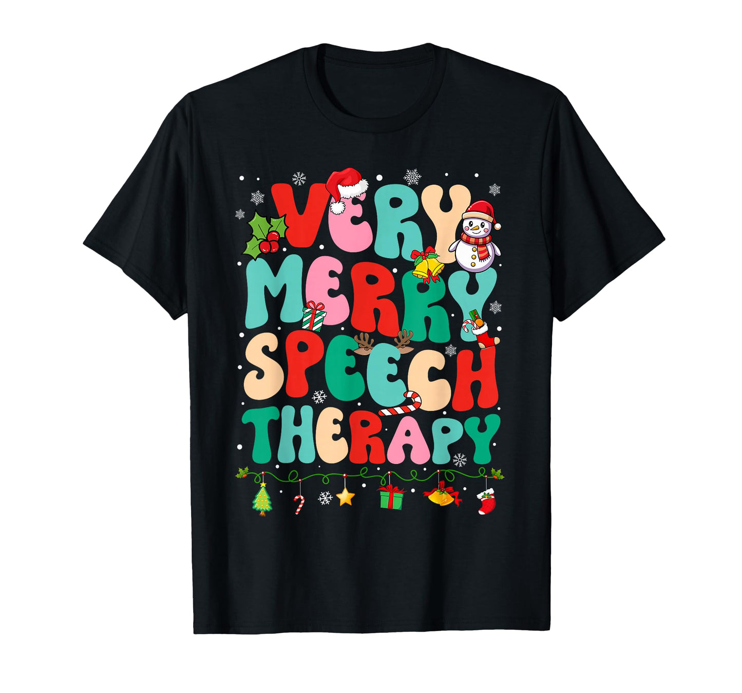 Christmas Very Merry Speech Therapy Speech Therapist SLP T-Shirt