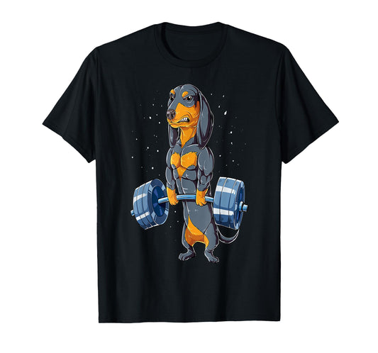 Dachshund Weightlifting Funny Bodybuilder Weight Lifter T-Shirt