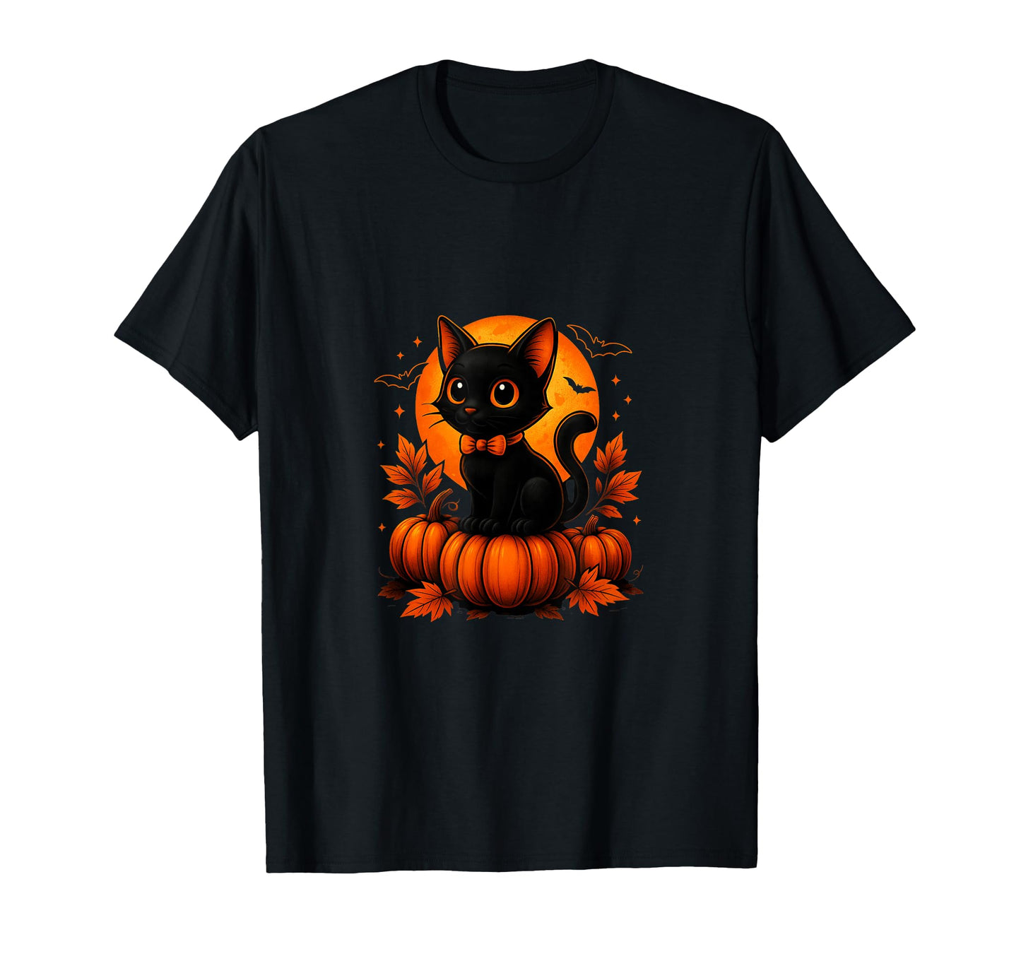 Retro Black Cat Halloween Pumpkin Costume for Women Men Kids T-Shirt