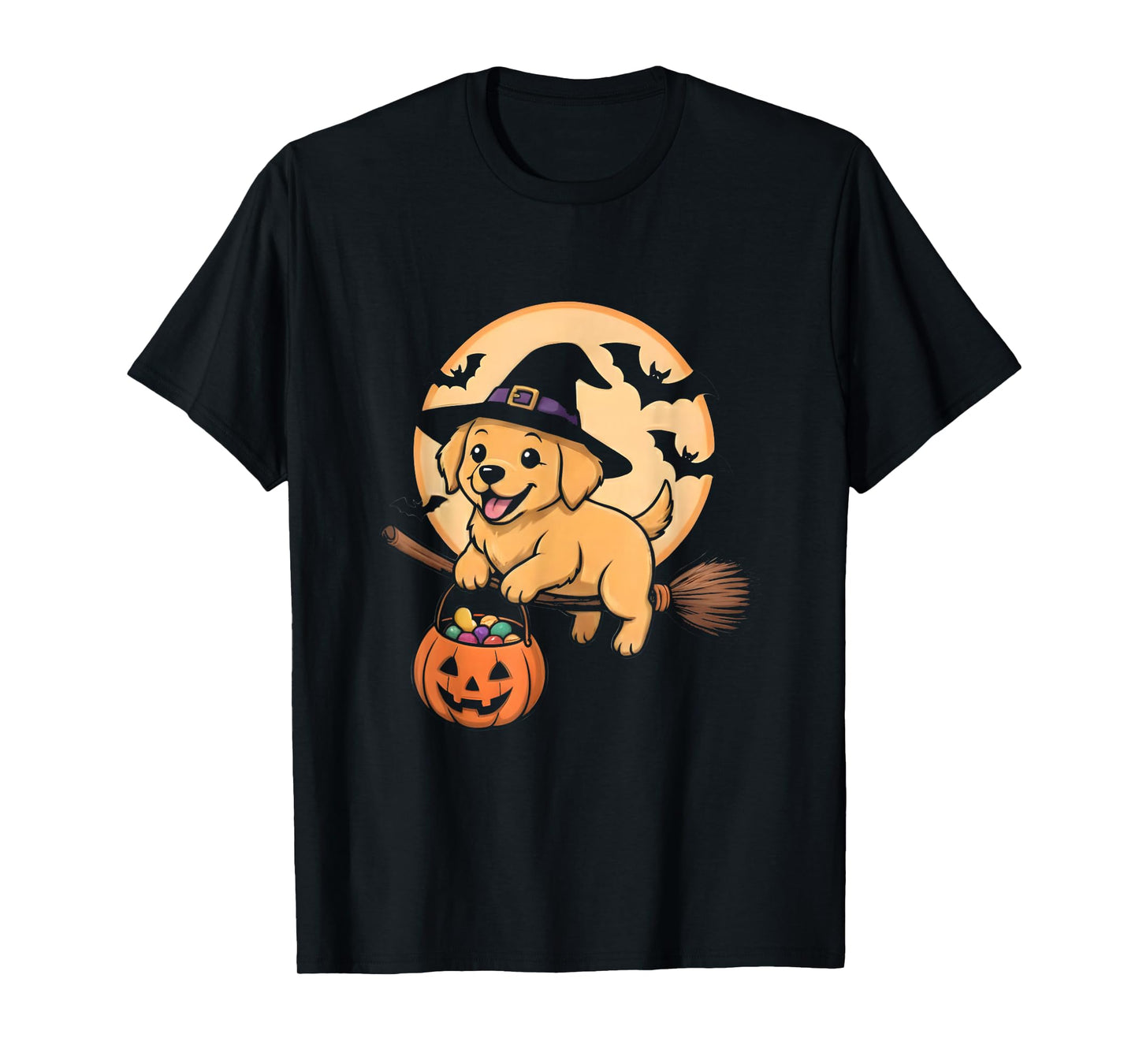 Puppy Halloween Labrador Witch Hat Pumpkin Funny Costume T-Shirt
