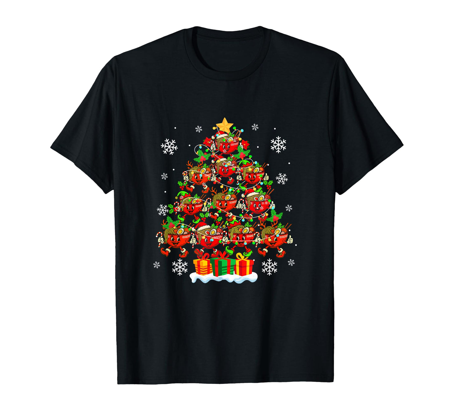 Santa Elf Reindeer Ramen Bowls Xmas Tree Japanese Food Lover T-Shirt