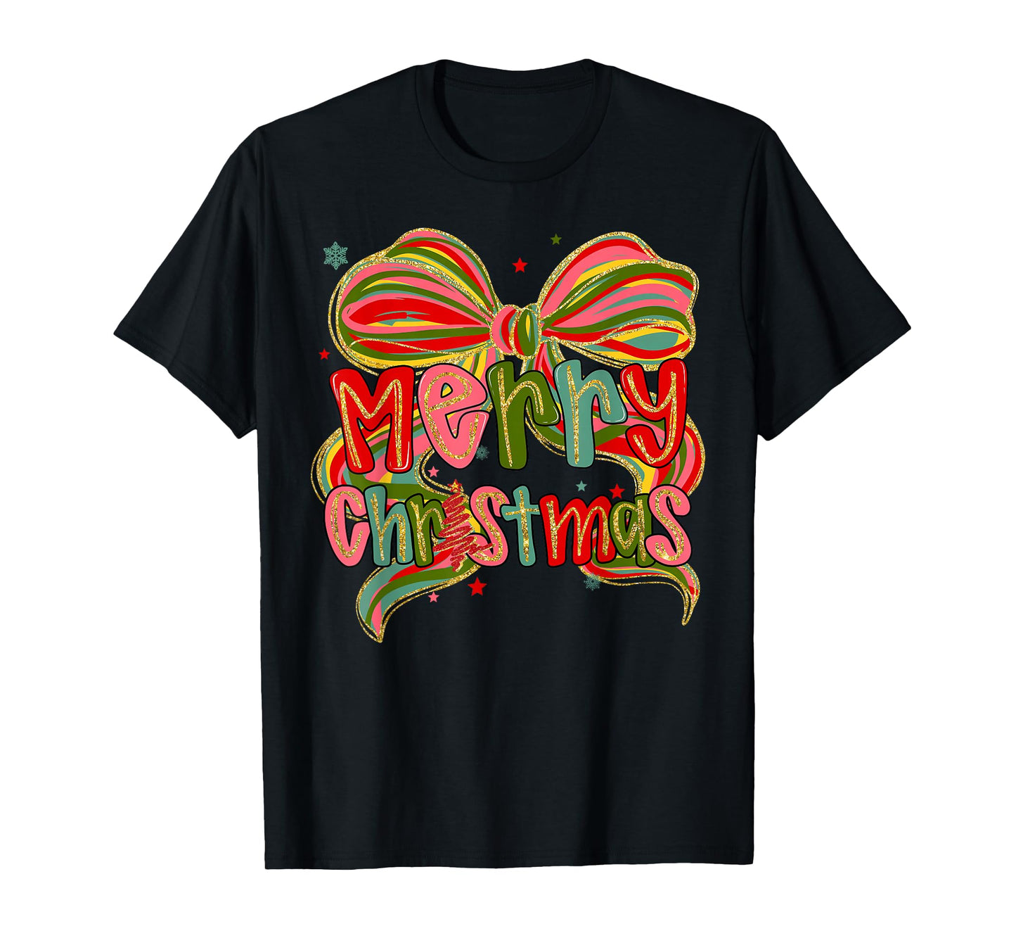 Coquette Bow Merry Christmas Xmas Family Pajamas Holiday T-Shirt