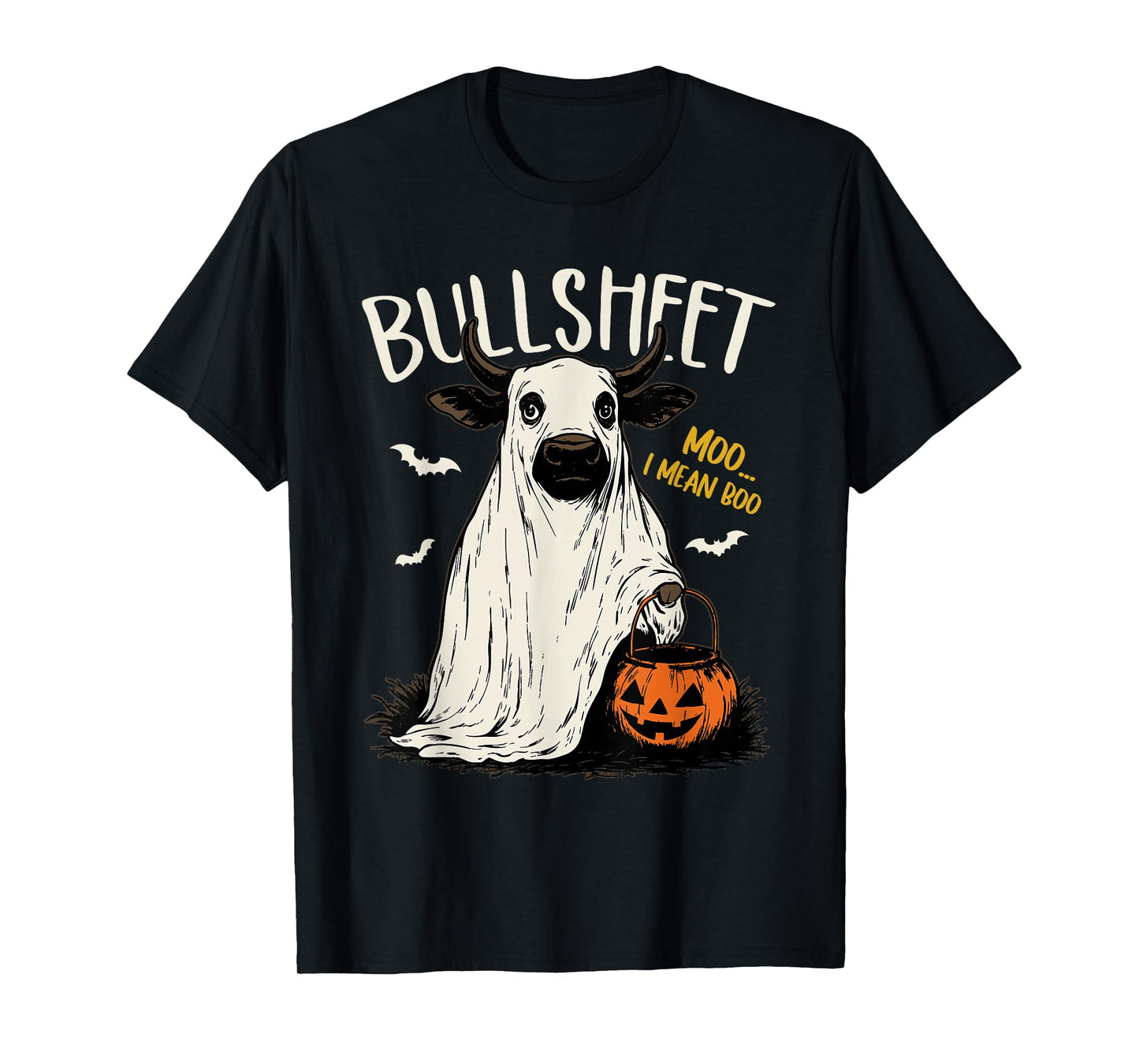 Bullsheet Moo I Mean Boo Scottish Highland Cow Halloween T-Shirt