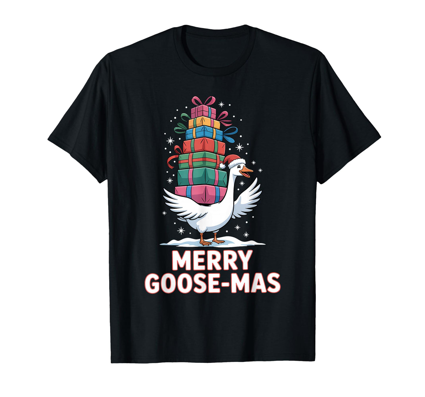 Merry Goose-mas with Xmas Presents Funny Christmas Goose T-Shirt