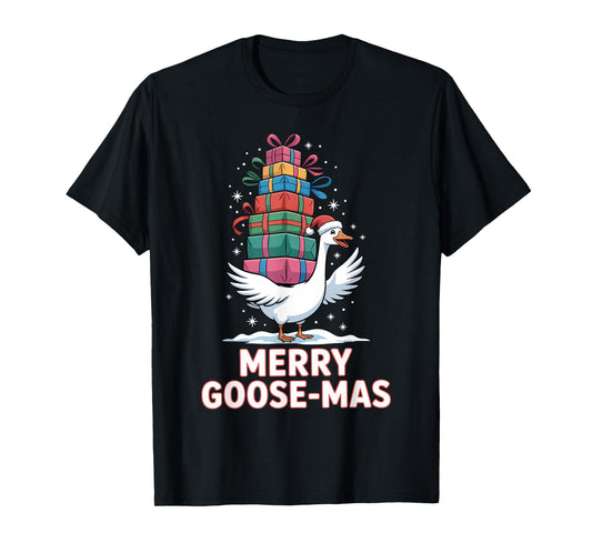 Merry Goose-mas with Xmas Presents Funny Christmas Goose T-Shirt