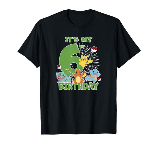 Pokémon It's My 6th Birthday Kanto Starters Celebration T-Shirt