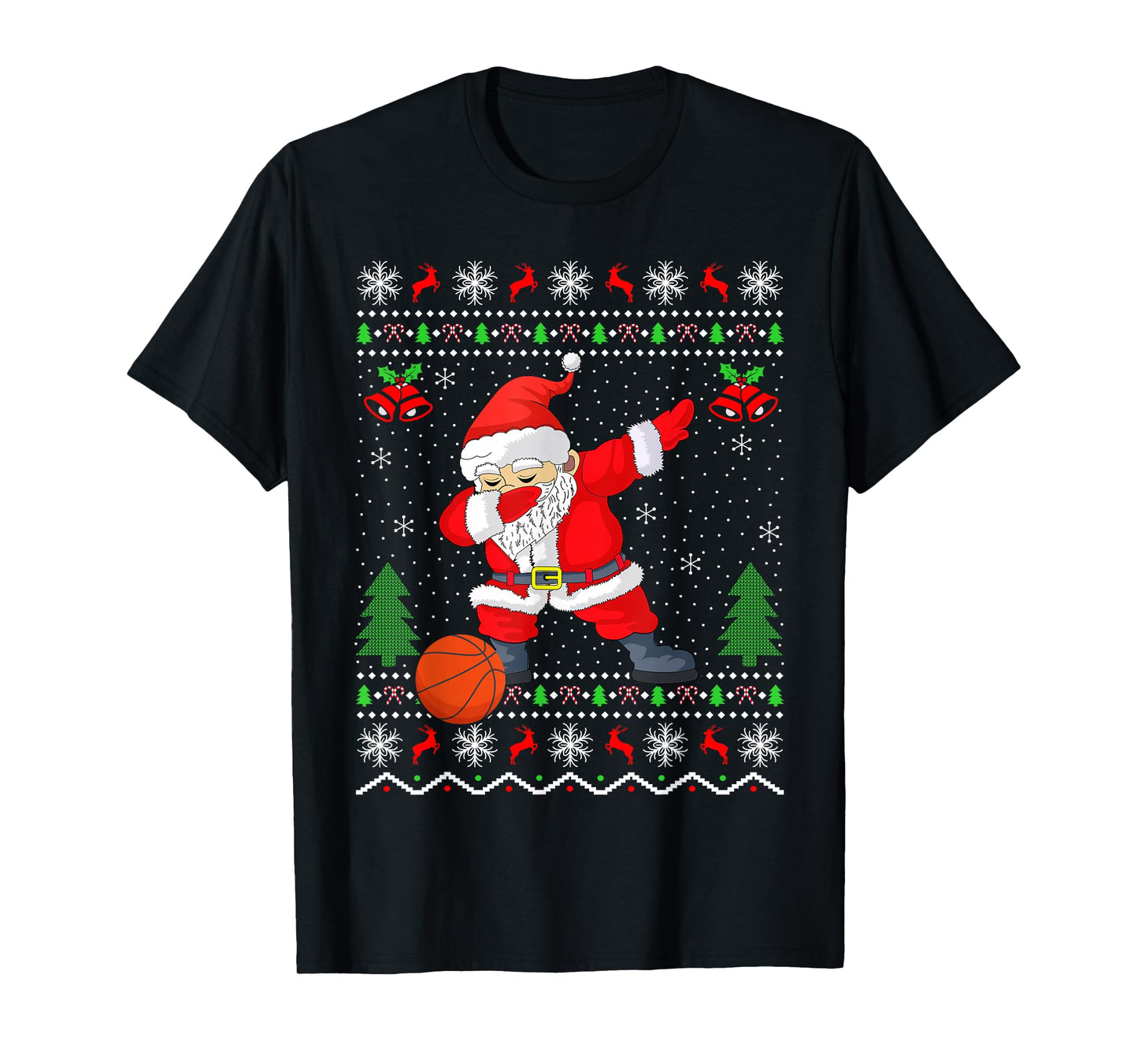 Funny Dabbing Santa Basketball Player Ugly Christmas Pajamas T-Shirt