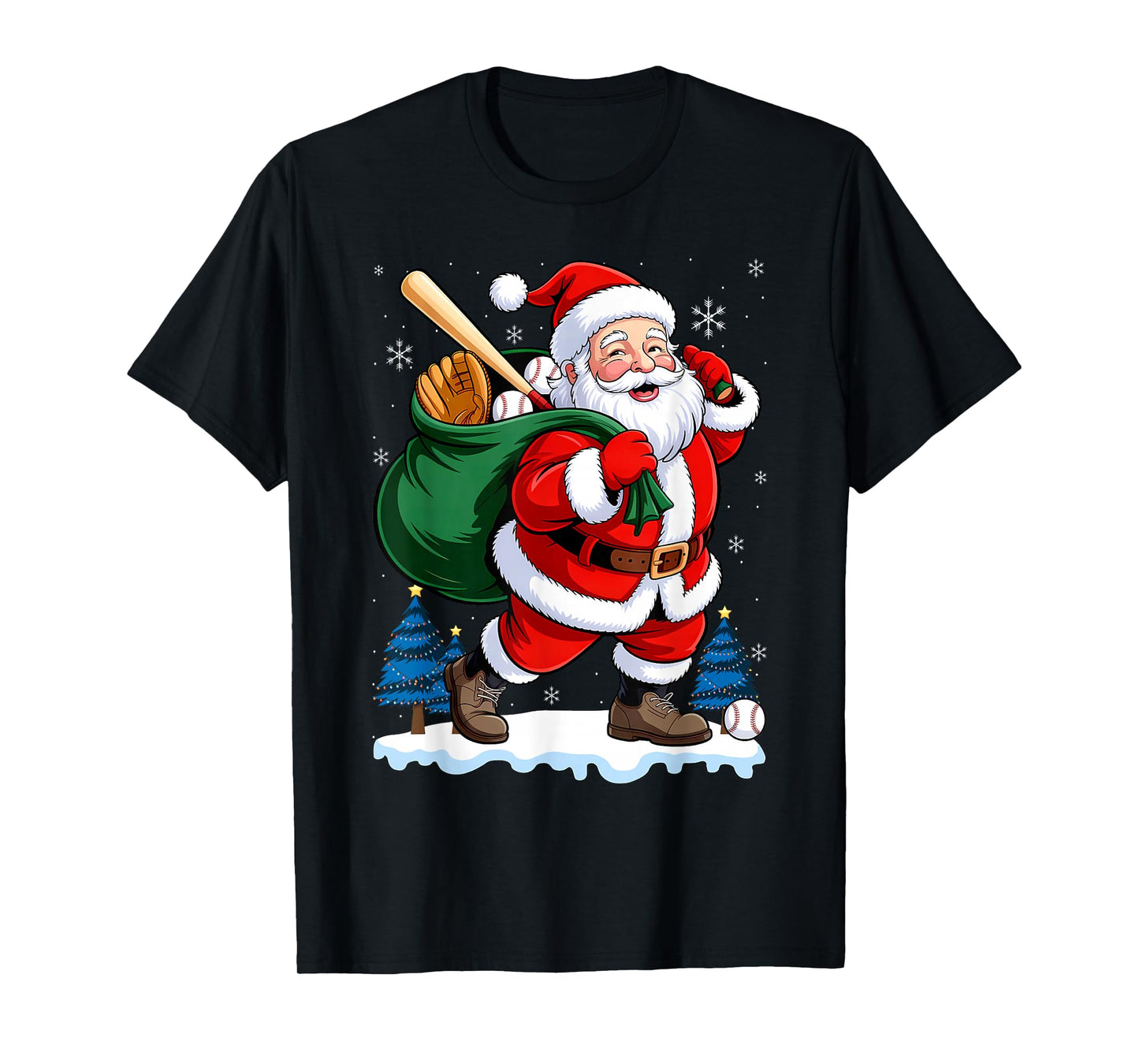 Baseball Sport Fan Santa Claus Funny Christmas Holiday T-Shirt