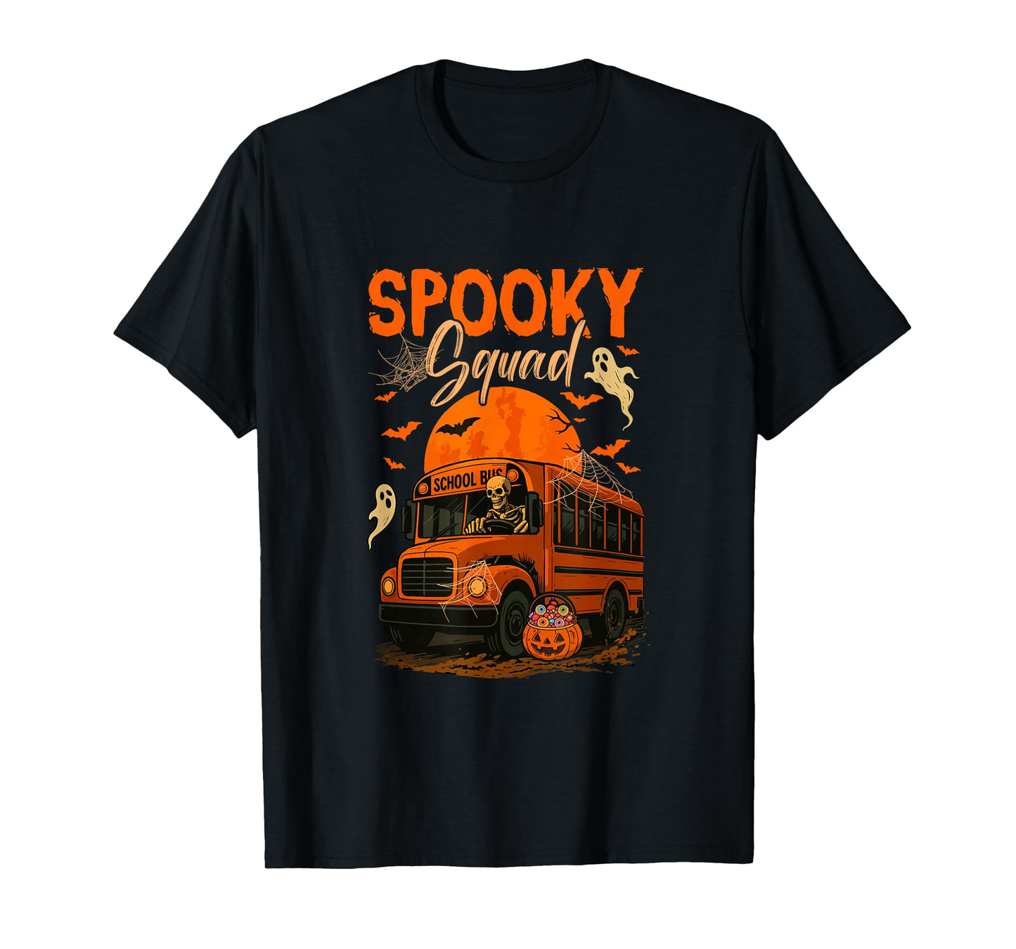 Spooky Halloween Squad Skeleton Driving School Bus Driver T-Shirt
