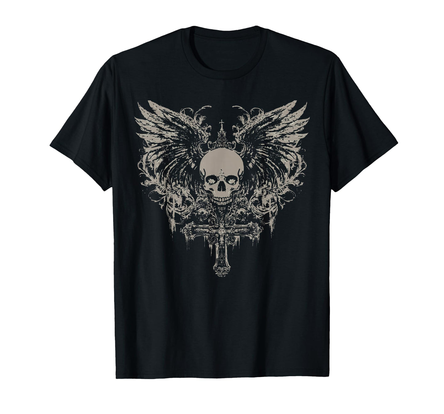 Skull Cross Y2K Goth Alt Grunge Gothic Emo Aesthetic Wings T-Shirt