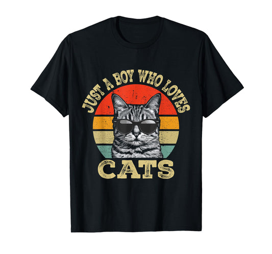 Vintage Just A Boy Who Loves Cats Boy Kid Cat Lover For Boys T-Shirt