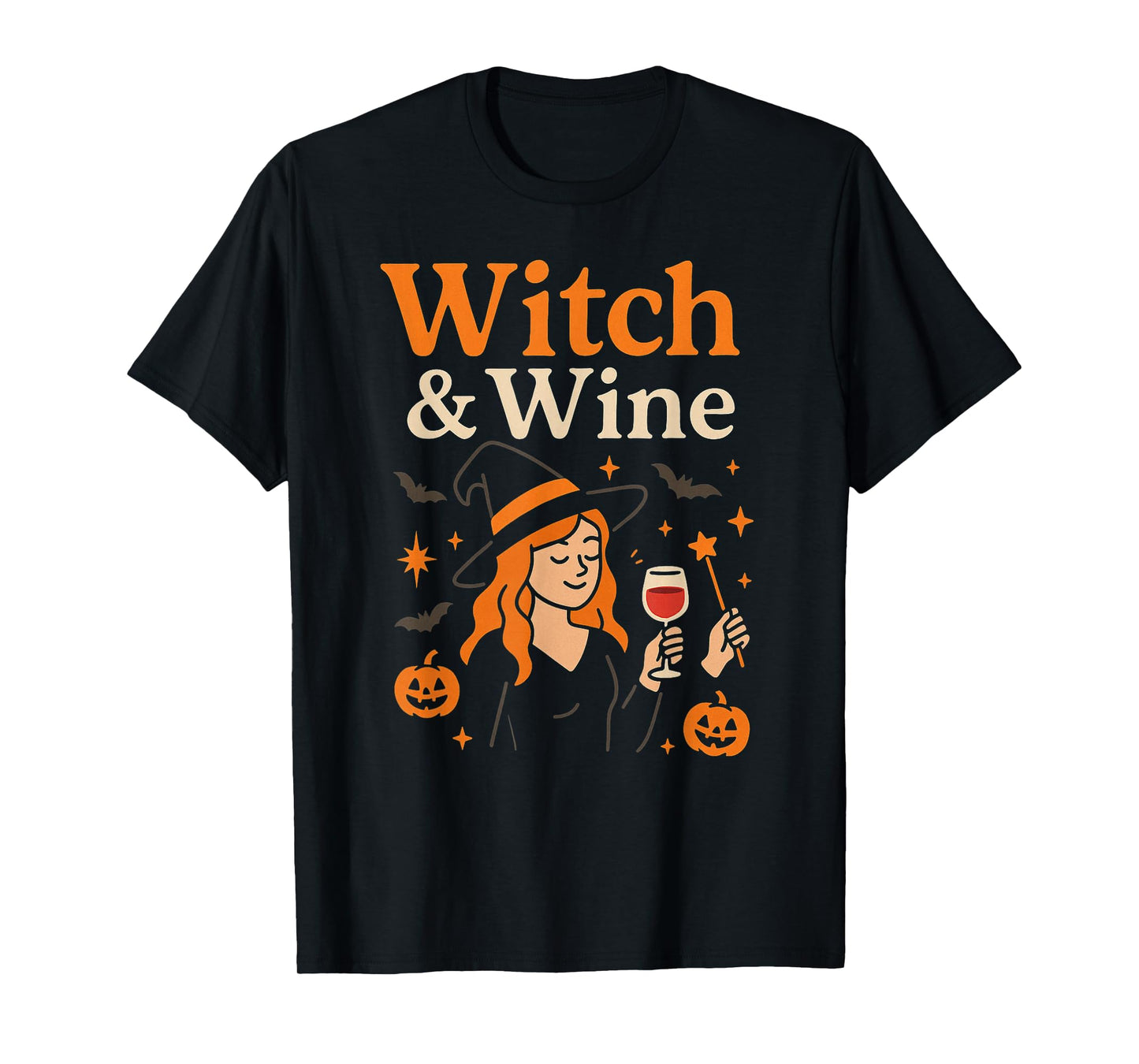 Witch & Wine – Funny Halloween Witch Drinking Wine Design T-Shirt