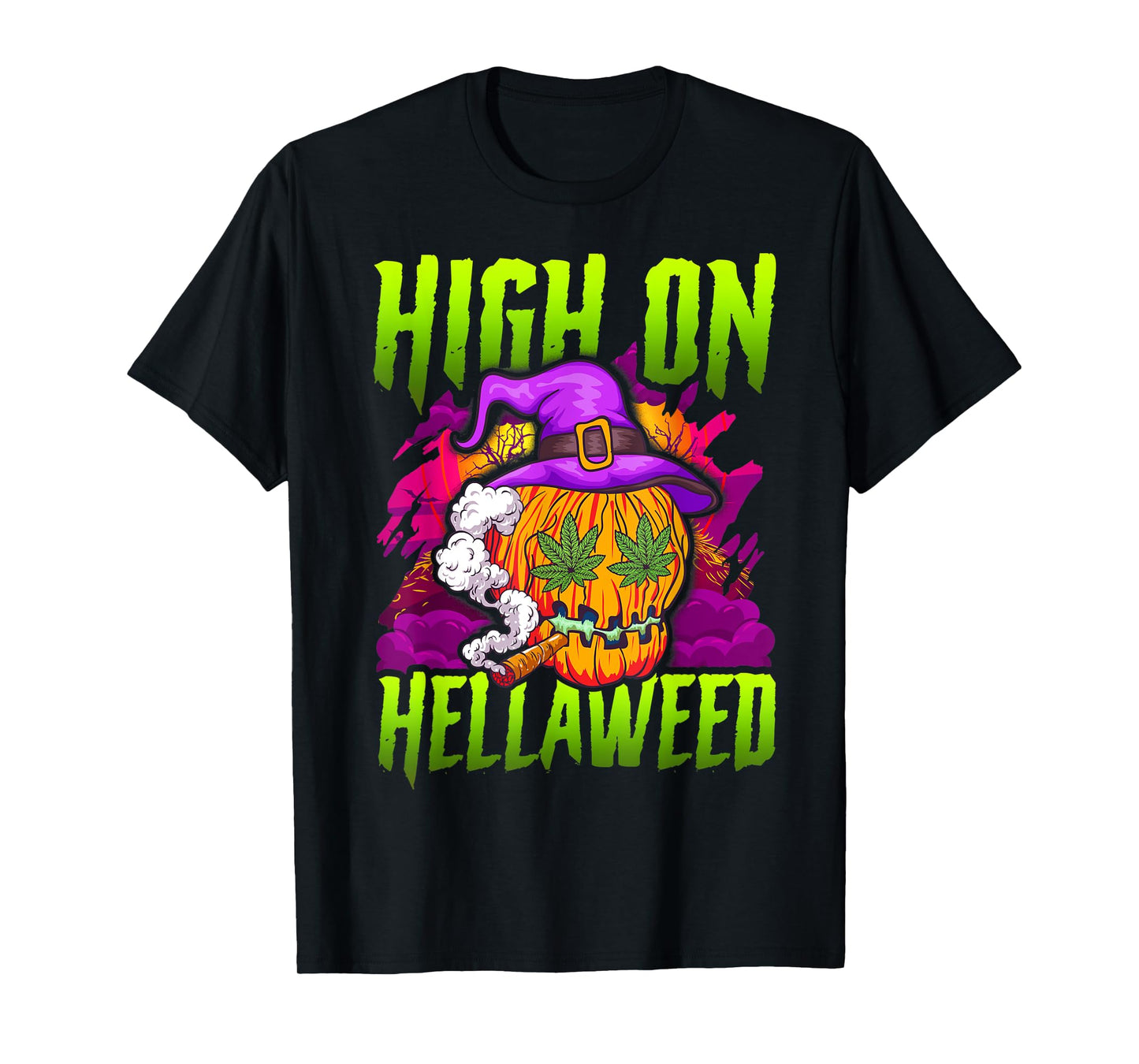 Halloween Pumpkin Stoner T-Shirt Weed Joint Smoking T-Shirt