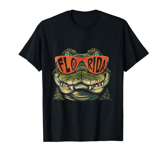 Florida Alligator Wearing Retro Style Sunglasses Animal Art T-Shirt