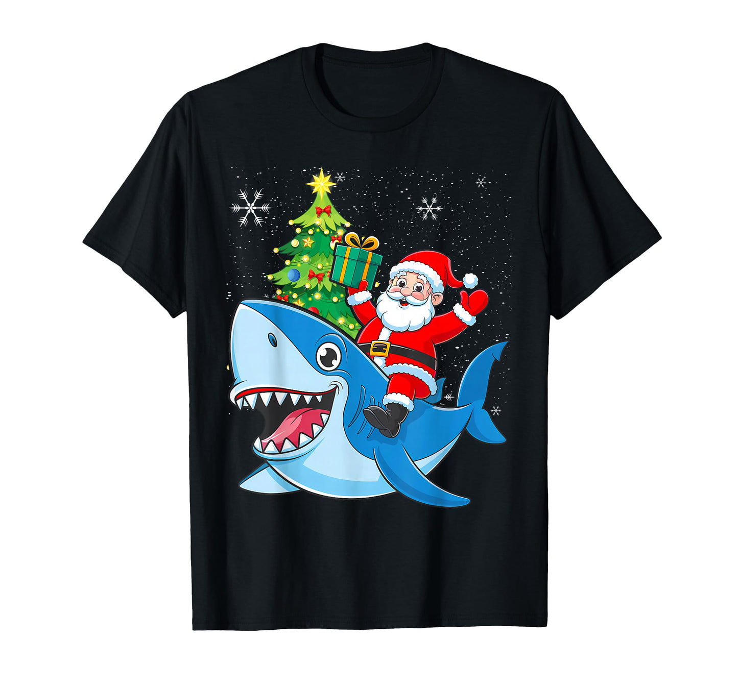 Santa Claus Riding Shark Christmas Boys Merry Sharkmas Xmas T-Shirt