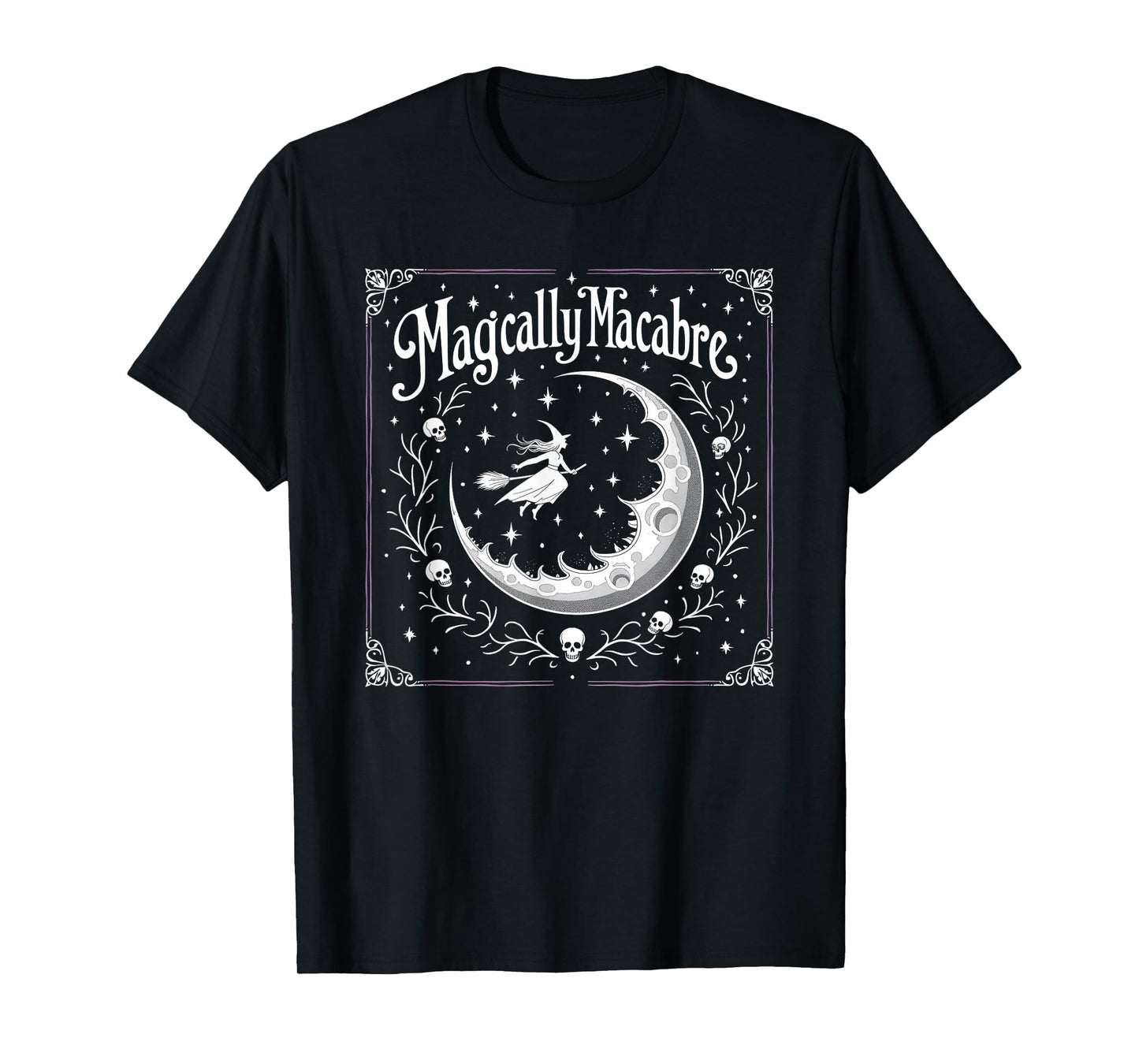 Halloween Magically Macabre Witch Moon Skull Stars T-Shirt