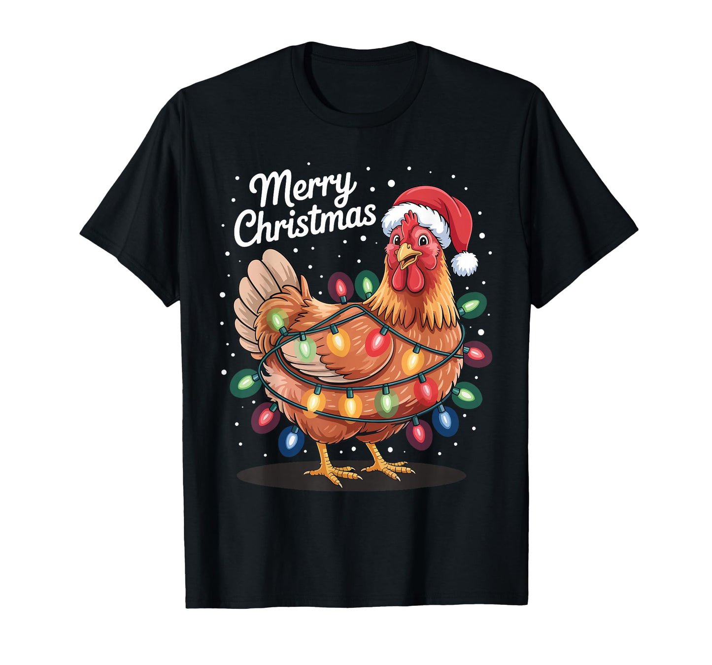 Chicken Santa Hat Funny Christmas Lights Xmas Tree Men Women T-Shirt