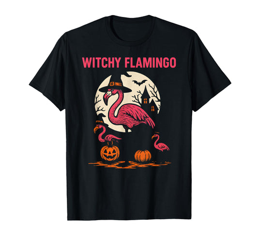 Flamingo Witchy Flamingo Fun Womens Spooky Pink T-Shirt