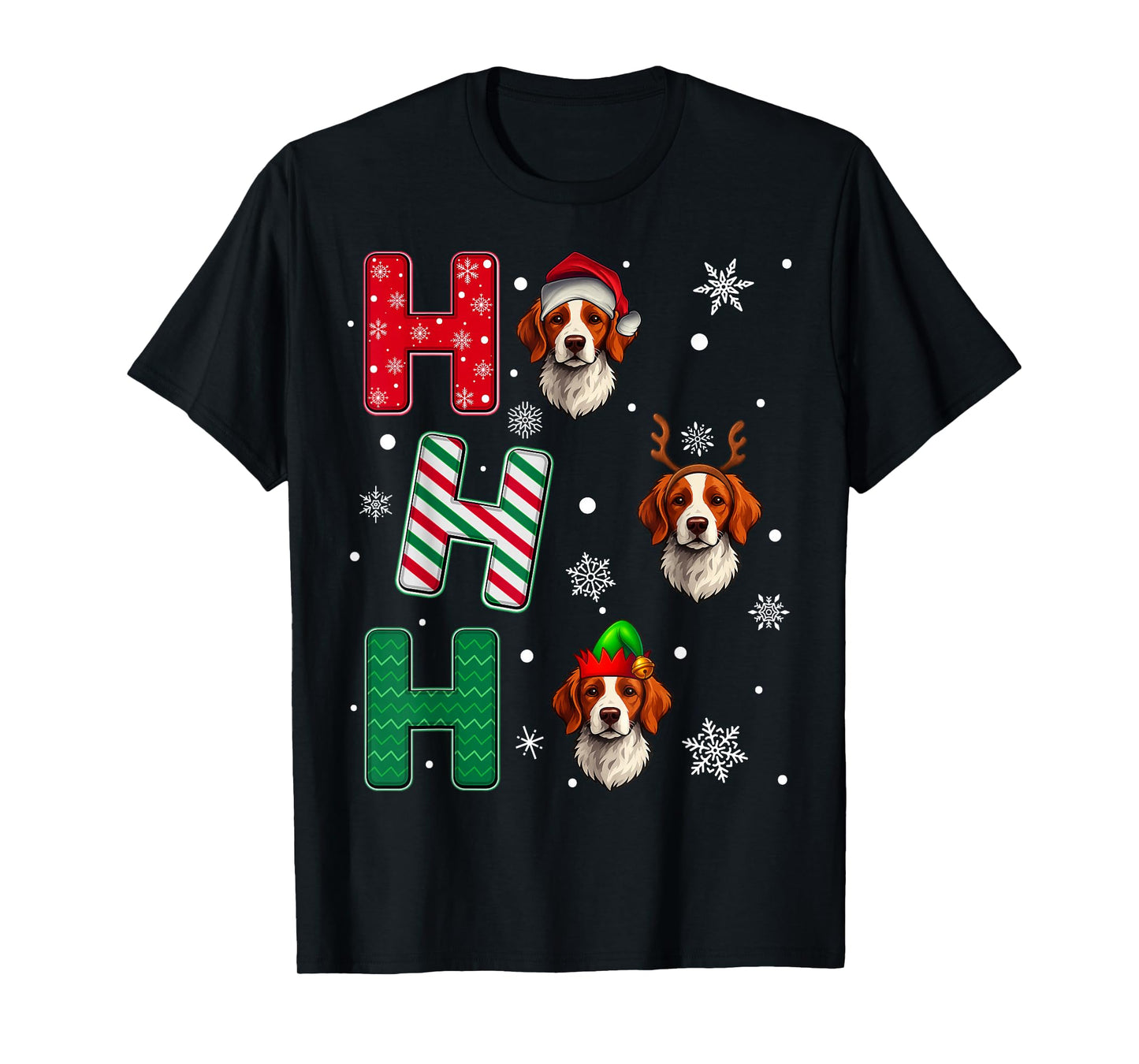 Ho Ho Ho Brittany Spaniel Dog Lover Christmas Santa Elf Xmas T-Shirt