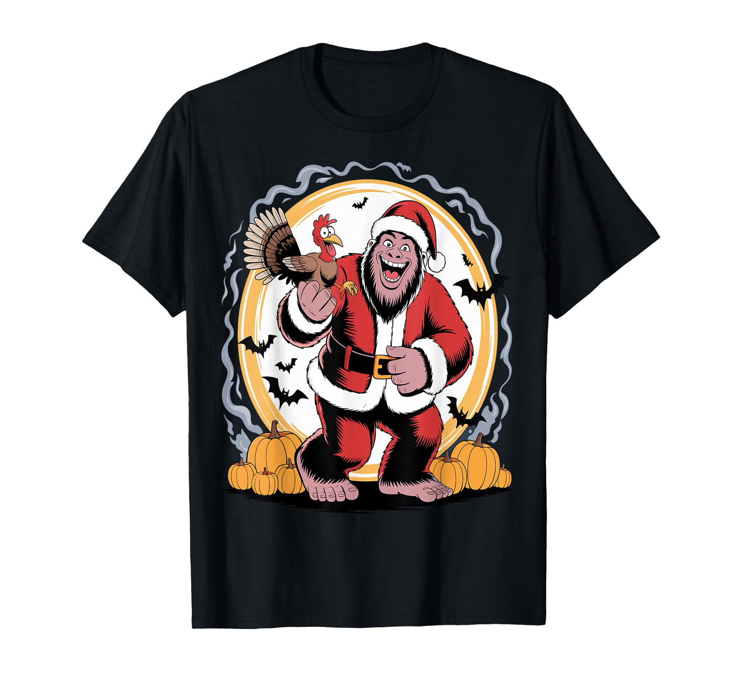 Funny Bigfoot Santa Turkey Halloween Christmas T-Shirt