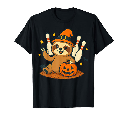 Cute Sloths Cool Sloths Halloween Pumpkin Witch Bowling T-Shirt
