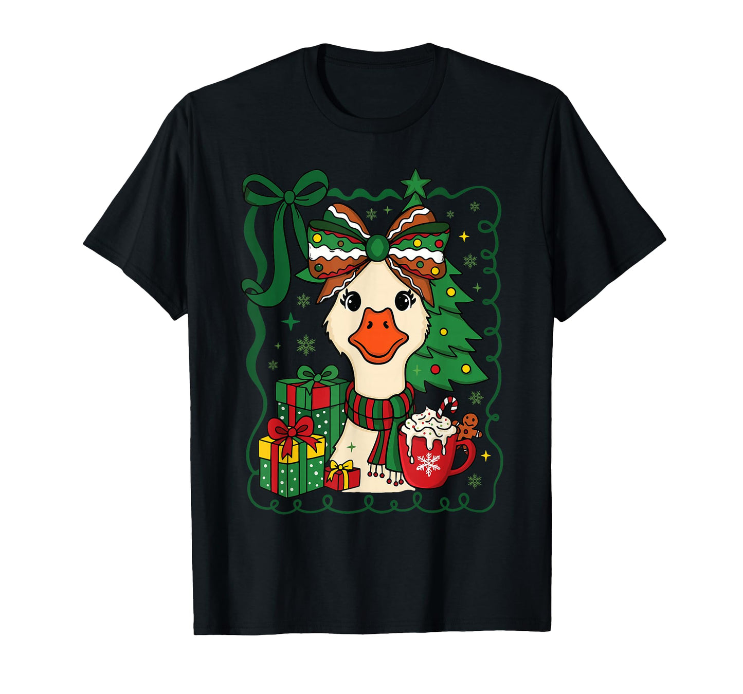 Preppy Christmas Santa Gooses Bow Xmas Tree Funny Holiday T-Shirt