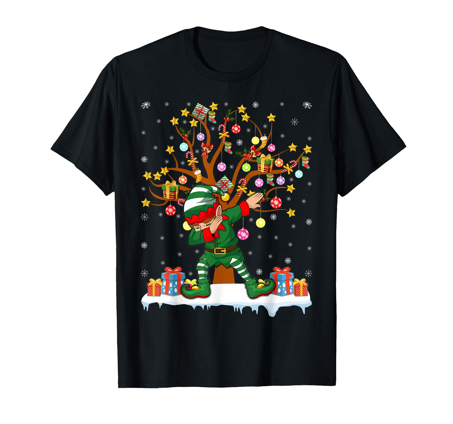Elf Xmas Tree Lighting Matching Family Dabbing Elf Christmas T-Shirt