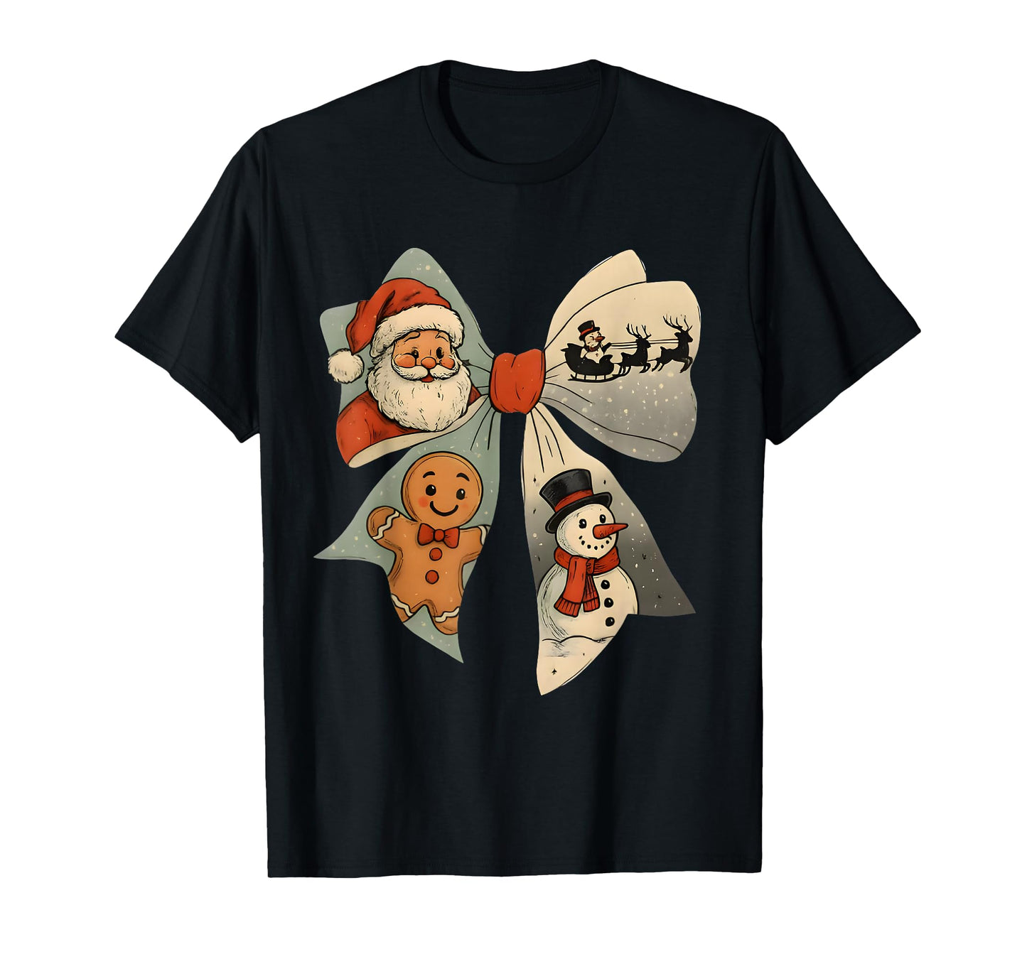 Christmas Bow Tee Santa Claus, Snowman, Gingerbread T-Shirt