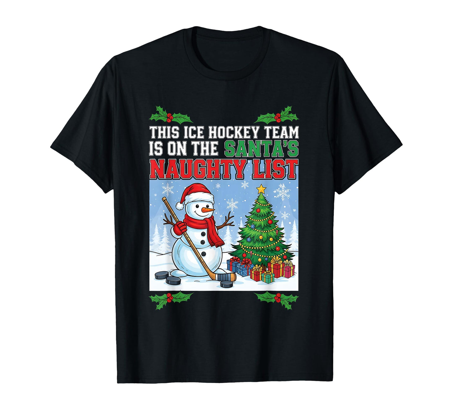 Team Trending Ice Hockey Santa’s Naughty List Christmas T-Shirt