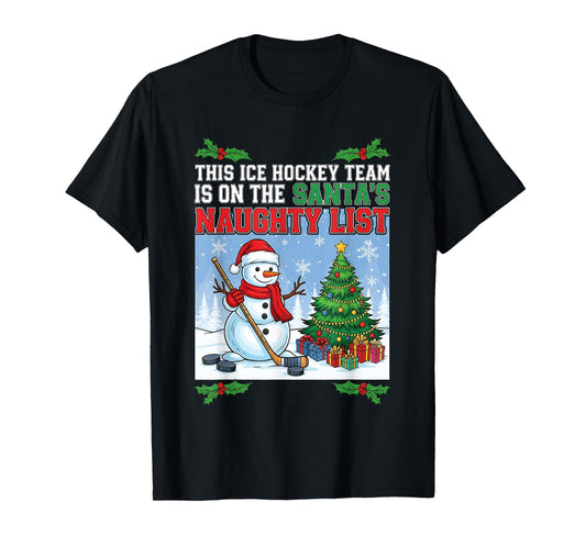 Team Trending Ice Hockey Santa’s Naughty List Christmas T-Shirt