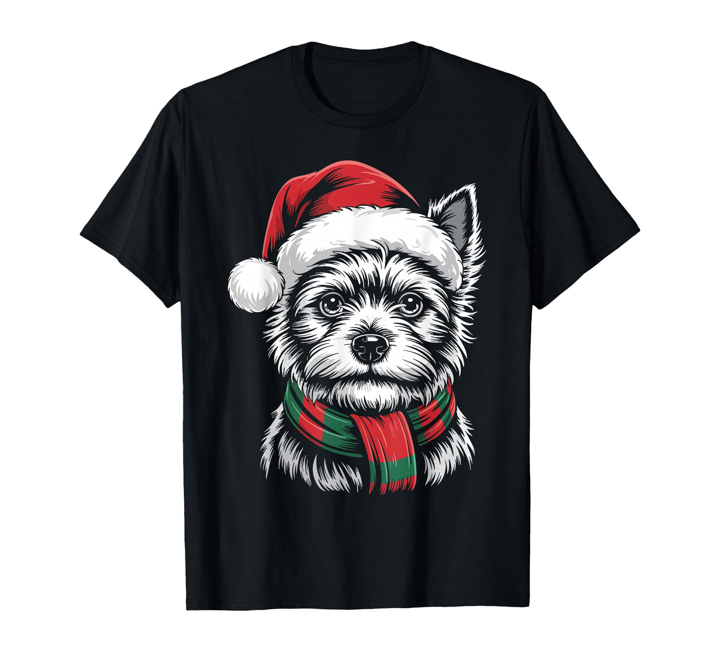 Cairn Terrier Dog Xmas Santa Hat Scarf Christmas Costume T-Shirt