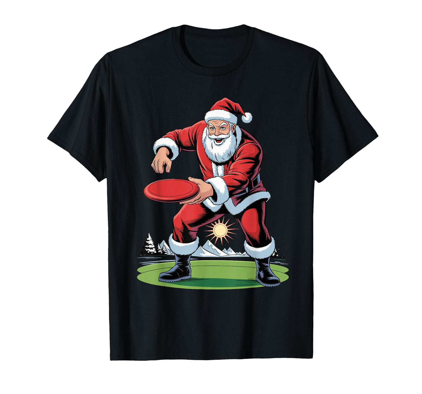 Santa Playing Disc Golf Funny Holiday Christmas Xmas Pajama T-Shirt