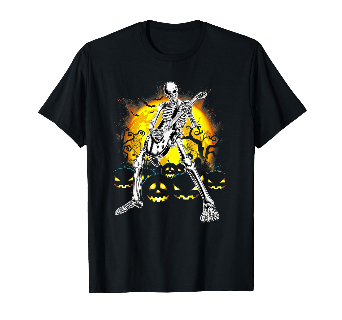 Skeleton Halloween - Funny Skeleton Playing Guitar Pumpkin T-Shirt