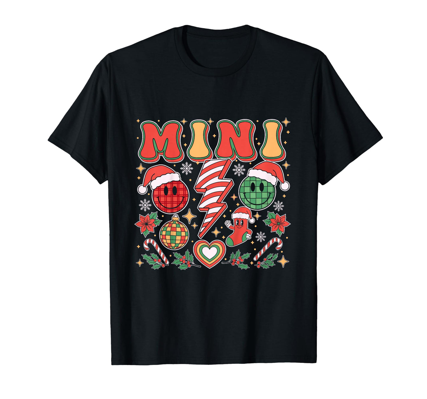 Retro Christmas Mini Family Matching Cute Santa Smile Face T-Shirt